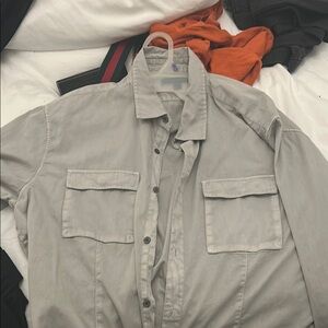 John Varvatos Gray Lightweight Shirt Jacket Military-Inspired